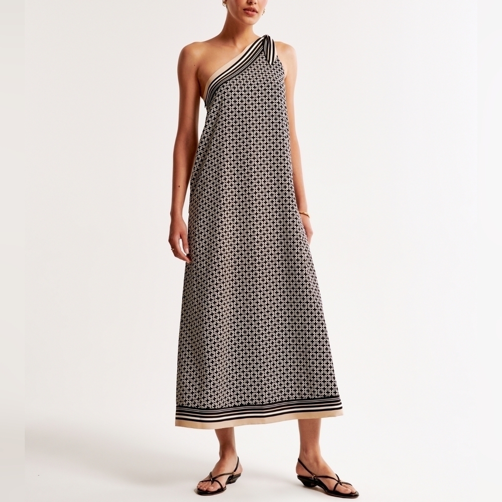 Abercrombie & Fitch Black and White One-Shoulder Maxi Dress